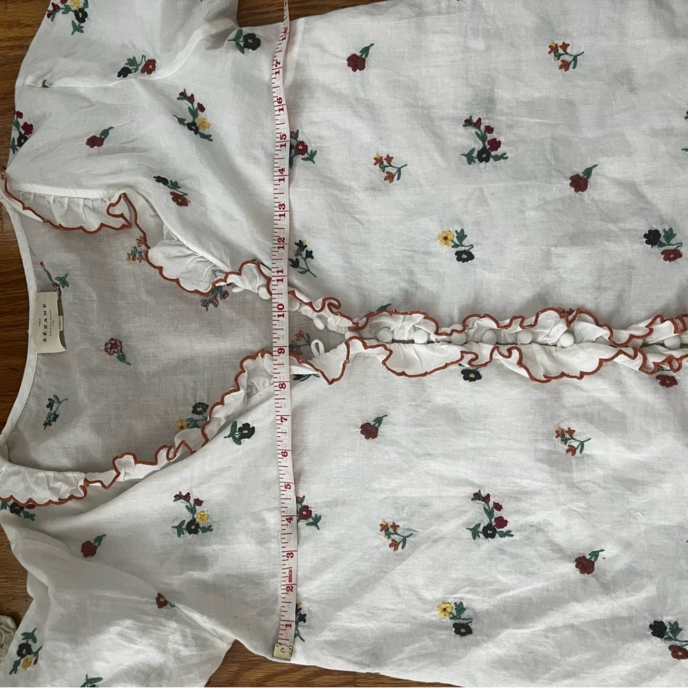 Sézane White Floral Ruffled Button-Front Top - Picture 4 of 5